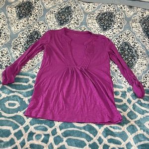 Loft Ann Taylor 3/4 Sleeve Pinkish/Purple Shirt V-Cut Size XS